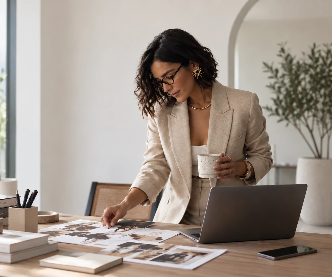 Founder reviewing brand imagery at her desk